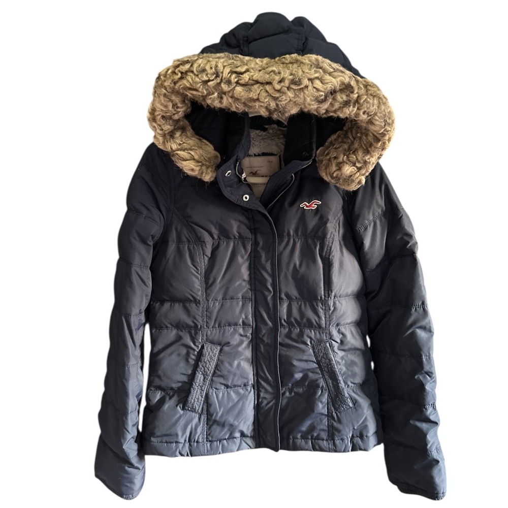 Vintage Y2K Hollister Fur Hood Puffer Coat Goose‎ Down Navy M